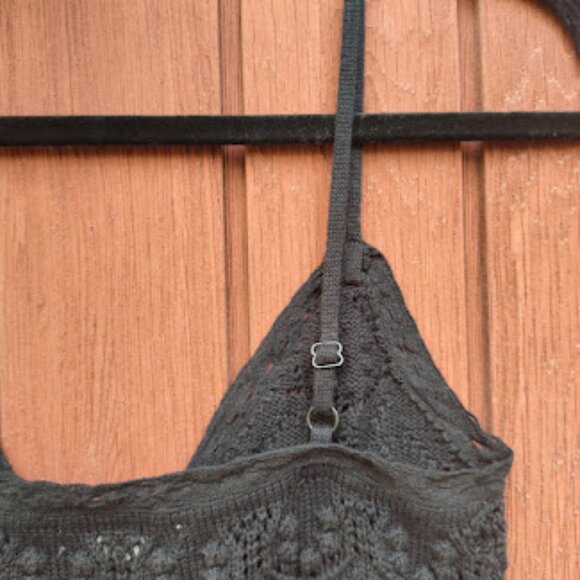 AEROPOSTALE | Black Crochet Spaghetti Strap Button Up Crop Knit Boho Cami Top XS - Picture 8 of 10